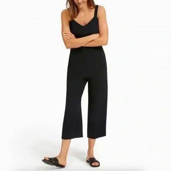 Everlane Black Tank Sleeveless Crop Wide Leg Jumpsuit Size 14 PETITE XL Go Weave